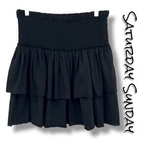 Anthro Saturday Sunday Black Smocked Tiered Mini Skirt Boho L Boho Cottage